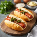 Soft and fluffy keto hot dog buns, golden-brown and freshly baked, served with hot dogs and keto-friendly toppings like mustard and relish. A delicious low-carb alternative perfect for BBQs and healthy eating